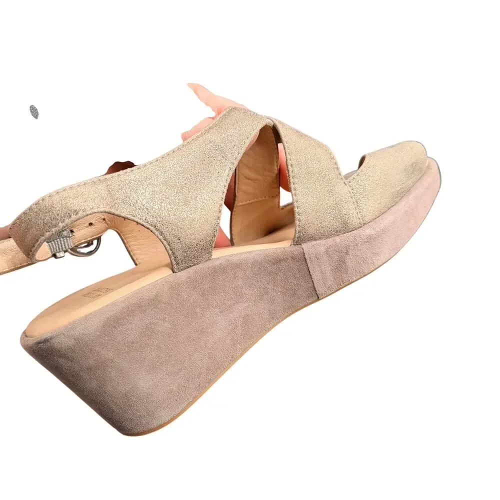 Johnston & Murphy Wedge Sandals Size 10M Taupe Suede Platform
